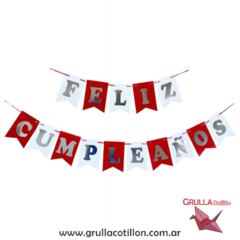 BANDERIN FELIZ CUMPLEAÑOS ROJO Y BLANCO