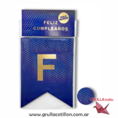 BANDERIN HOLOGRAFICO FELIZ CUMPLEAÑOS AZUL - comprar online