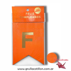 BANDERIN HOLOGRAFICO FELIZ CUMPLEAÑOS NARANJA