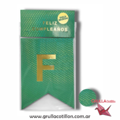 BANDERIN HOLOGRAFICO FELIZ CUMPLEAÑOS VERDE OLIVA