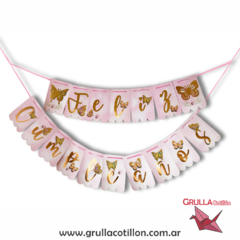 BANDERIN FELIZ CUMPLEAÑOS MARIPOSA GLAM