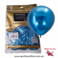 BOLSA GLOBO CROMADO AZUL 10" x50