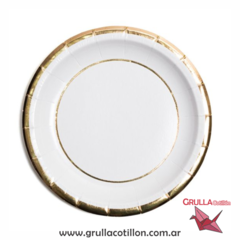 PLATO BLANCO LINEAS DORADO x8