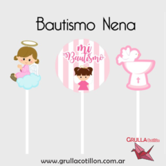 CAKE TOPPER x3 - BAUTISMO ROSA