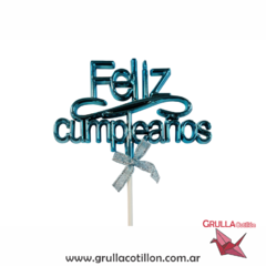 CAKE TOPPER METALIZADO FELIZ CUMPLEAÑOS (Elegir color)