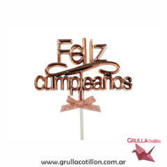 CAKE TOPPER METALIZADO FELIZ CUMPLEAÑOS (Elegir color) - GRULLA COTILLÓN