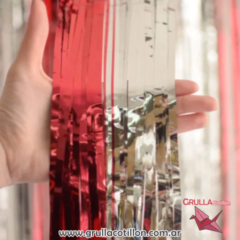 CORTINA METALIZADA COMBINADA ROJO Y PLATEADO