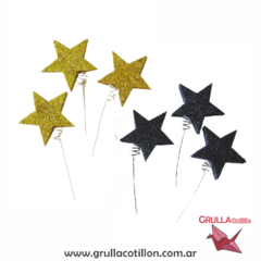 PINCHE RESORTE ESTRELLAS GIBRE DORADO Y NEGRO x6 unidades