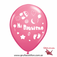 GLOBO ESTAMPADO MI BUATISMO ROSA x5