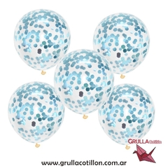 GLOBOS CONFETTI CELESTE x5