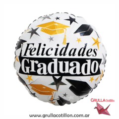 GLOBO FELICIDADES GRADUADO FONDO BLANCO 18"