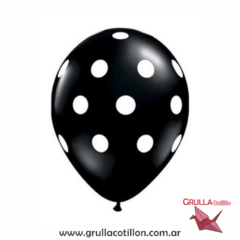 GLOBO NEGRO ESTAMPADO LUNARES BLANCOS x5