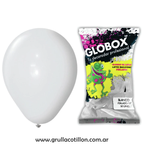 BOLSA GLOBO PERLADO BLANCO 12" x50
