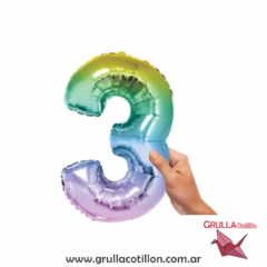GLOBO NUMERO PASTEL MULTICOLOR 16" - GRULLA COTILLÓN