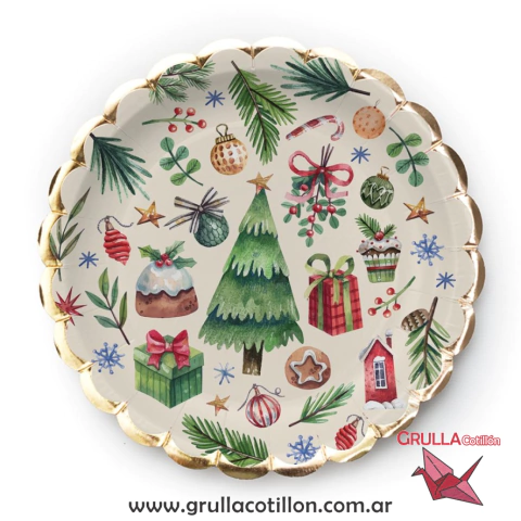 PLATO NAVIDAD OBEJTOS FONDO BEIG x8 - comprar online