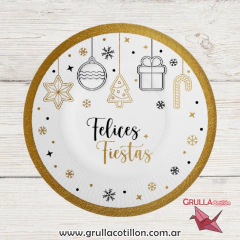 PLATO FELICES FIESTAS BORDE DORADO x8