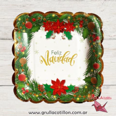PLATO CUADRADO FELIZ NAVIDAD FLOR FEDERAL x8