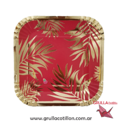 PLATO HOJAS ROJO Y DORADO x8