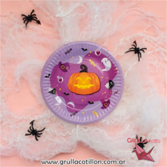 PLATO HALLOWEEN LILA REDONDO x8 - comprar online