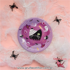 PLATO HALLOWEEN LILA REDONDO x8
