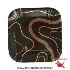 PLATO ONDAS NEGRO Y DORADO x8