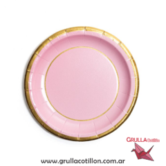 PLATO ROSA LINEAS DORADO x8