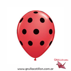 GLOBO ROJO ESTAMPADO CON LUNARES NEGRO x5