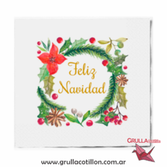 SERVILLETAS DELUX FELIZ NAVIDAD FRASE DORADA x20