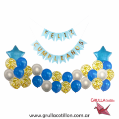 KIT DECORACION 28 PIEZAS - BANDERIN CELESTE