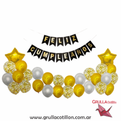 KIT DECORACION 28 PIEZAS - BANDERIN NEGRO