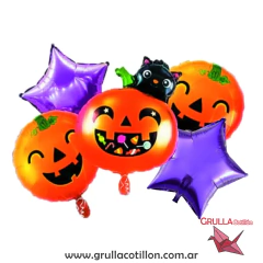 SET 5 GLOBOS HALLOWEEN CALABAZA NARANJA ESTRELLA LILA