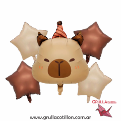 SET 5 GLOBOS CAPIBARA CABEZA CON BONETE