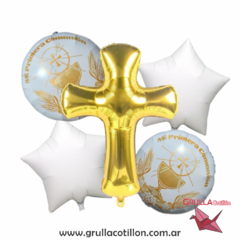 SET 5 GLOBOS CRUZ DORADA PRIMERA COMUNION - comprar online