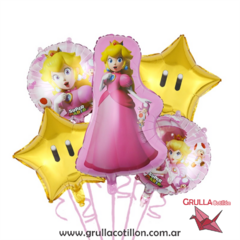 SET 5 GLOBOS PRINCESA MARIO - PEACH