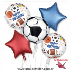 SET 5 GLOBOS PELOTA + HAPPY BIRTHDAY Y ESTRELLAS