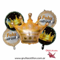 SET 5 GLOBOS CORONA DORADA