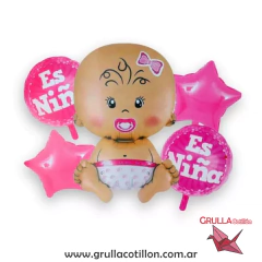 SET 5 GLOBOS BEBE ES NIÑA - ROSA