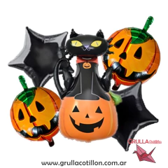 SET 5 GLOBOS HALLOWEEN GATO NEGRO