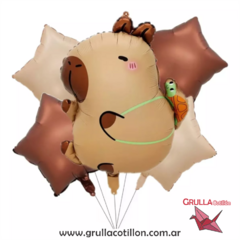 SET 5 GLOBOS CAPIBARA CON MOCHILA