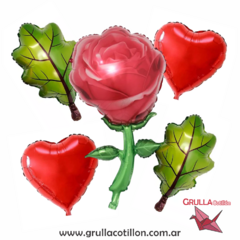 SET 5 GLOBOS FLOR ROSA Y HOJAS - comprar online