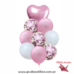 BOUQUET DE GLOBOS CON CORAZÓN ROSA