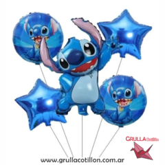 SET 5 GLOBOS STITCH AZUL CUERPO ENTERO