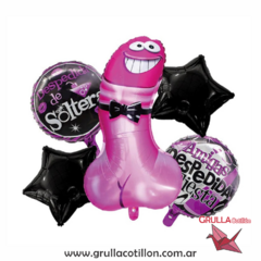 SET 5 GLOBOS DESPEDIDA SOLTERA PENE ROSA CON MOÑO