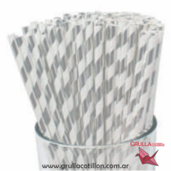 SORBETES METALIZADOS RAYADOS PLATEADOS x12
