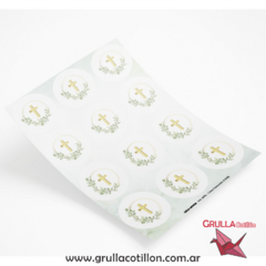 STICKER COMUNION HOJAS x12
