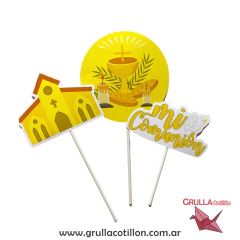 CAKE TOPPER x3 - COMUNION AMARILLO