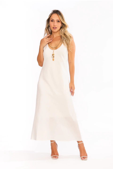 Vestido Midi Alça com Franzido