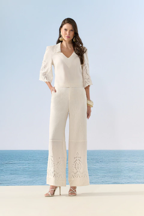 Calça Rayon Linho Bordado - comprar online