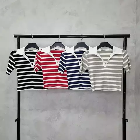 Cropped Listrado Gola Camisa