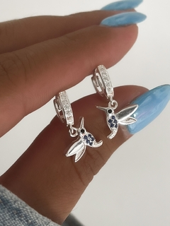 argollas con colibri azul (par)
